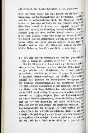 466-467 [Rezension] Hermelink, Heinrich, Die religiösen Reformbestrebungen des deutschen Humanismus