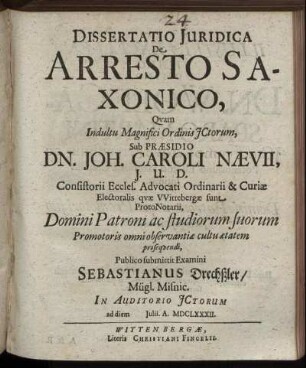 Dissertatio Iuridica De Arresto Saxonico