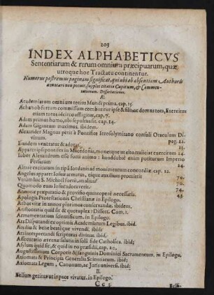 Index Alphabeticus Sententiarum & rerum omnium praecipuarum, ...