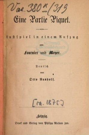 Eine Partie Piquet : Lustspiel in einem Aufzuge