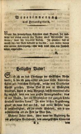 Vorstellung an S[ein]e. päbstliche Heiligkeit Pius den VI.