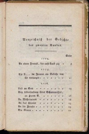 Verzeichniß der Gedichte des zweyten Bandes.