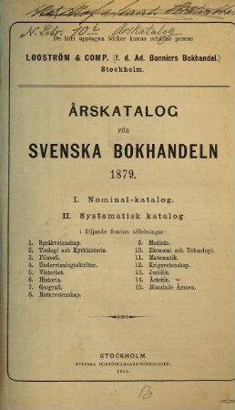 Årskatalog för svenska bokhandeln. 1879