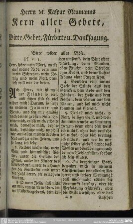 Herrn Kaspar Neumanns Kern aller Gebete, in Bitte, Gebet, Fürbitte u. Danksagung