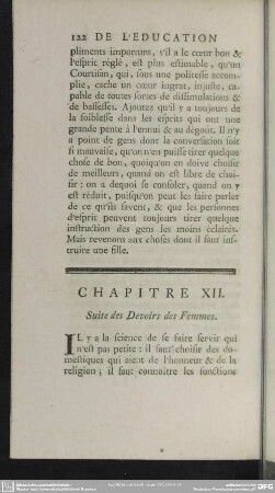 Chapitre XII. Suite des Devoirs des Femmes