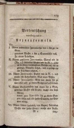 Verteutschung vorstehender Arzneyformeln