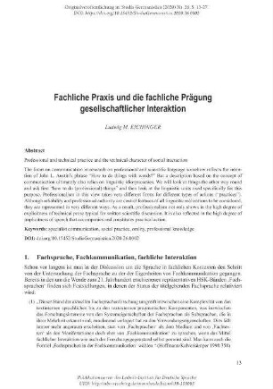 Fachliche Praxis und die fachliche Prägung gesellschaftlicher Interaktion