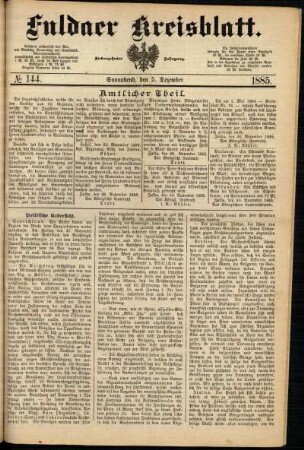 Ausgabe vom Samstag, den 05. Dezember 1885.