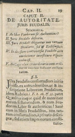 Caput II. De Autoritate. Iuris Feudalis.