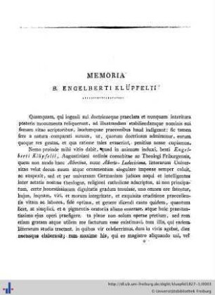Memoria B. Engelberti Klüpfelii.