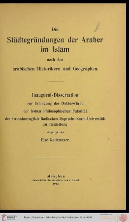 Die Städtegründungen der Araber im Islām : nach den arabischen Historikern und Geographen
