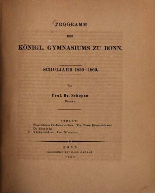 Programm des Königlichen Gymnasiums zu Bonn : Schuljahr ..., 1859/60