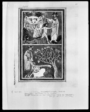 Psalterium mit Kalendarium — Bildseite mit zwei Miniaturen, Folio 27recto