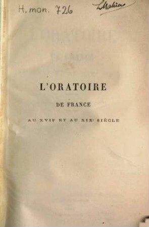 L'oratoire de France au XVIIe et au XIXe siècle