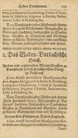 2. Das Baden-Durlachische Hauß