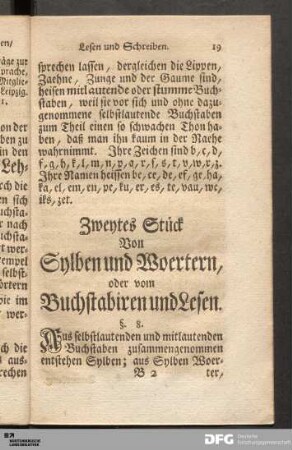 Zweytes Stueck Von Sylben und Woertern, oder vom Buchstabiren und Lesen