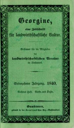 Siebenzehnter Jahrgang, 1840. Sechstes Heft. Novbr. und Dezbr.