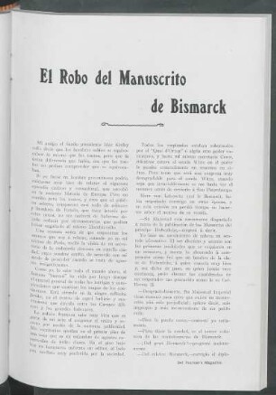 El Robo del Manuscrito de Bismarck : [Del Pearson's Magazine, Septiembre 1907]