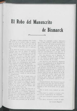 El Robo del Manuscrito de Bismarck : [Del Pearson's Magazine, Septiembre 1907]