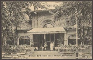 Ansichtskarte Eingangsbereich des Restaurants der Berliner Unions-Brauerei, Hasenheide