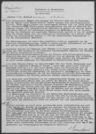 Beutelsbach: Visitationsbericht mit Pfarrbericht 1936