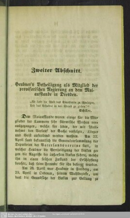 Zweiter Abschnitt. Heubner's Betheiligung als Mitglied der provisorischen Regierung an dem Maiaufstande in Dresden