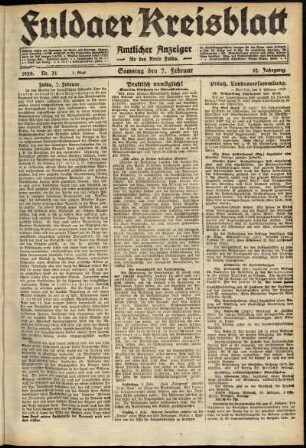 Erste Ausgabe vom Samstag, den 07. Februar 1920.
