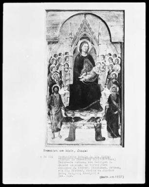 Thronende Madonna von Heiligen und Engeln umgeben