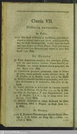 Classis VII. Historia naturalis