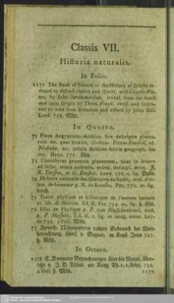 Classis VII. Historia naturalis