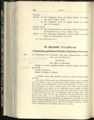 A. Bestand an geistlichen Pfründen, Einkünften, Personen.