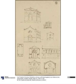 Entwürfe zu Kirchen mit Dreiecksgiebel nach italienischen Anregungen & Antiker Tempel