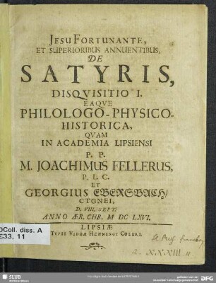 De Satyris, Disqvisitio I. Eaqve Philologo-Physico-Historica
