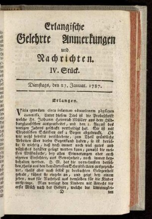 IV. Stück. Dienstags, den 23. Januar. 1787.