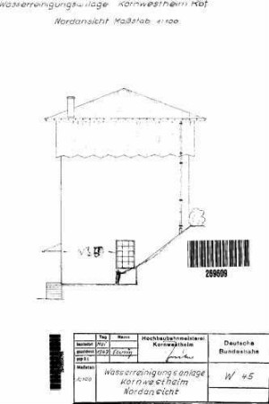 Kornwestheim Pbf: Nebengebäude Wasserreinigungsgebäude 45 Nordansicht
