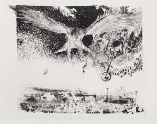 Ketscher, Lutz Rudolph: Traum des kleinen Franz Josef. Lithografie; 27 x 30 cm. 1982. Chemnitz: Kunstarchiv der Wismut AG 80101390