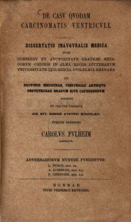 De casu quodam carcinomatis ventriculi : Diss. inaug. med.