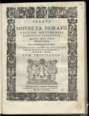 Oratio Vecchi: Motecta ... quaternis, quinis, senis, et octonis vocibus. Sextus