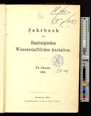 Jahrbuch der Hamburgischen Wissenschaftlichen Anstalten.