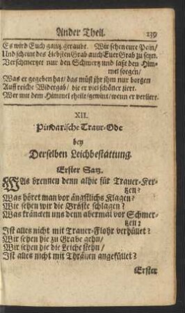 XII. Pindarische Traur-Ode bey Derselben Leichbestattung