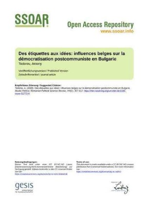 Des étiquettes aux idées: influences belges sur la démocratisation postcommuniste en Bulgarie