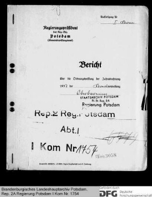 Bericht über die Ordnungsprüfung der Jahresrechnung 1937 der Kreisverwaltung Oberbarnim