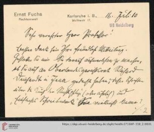 Nachlass Gustav Radbruch. Korrespondenz Ernst Fuchs/Gustav Radbruch: Brief von Ernst Fuchs an Gustav Radbruch
