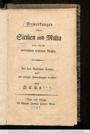 Bemerkungen über Sicilien und Malta