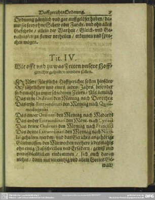 Tit. IV. Wie offt und zu was Zeiten unsere Hoffgerichte gehalten werden sollen
