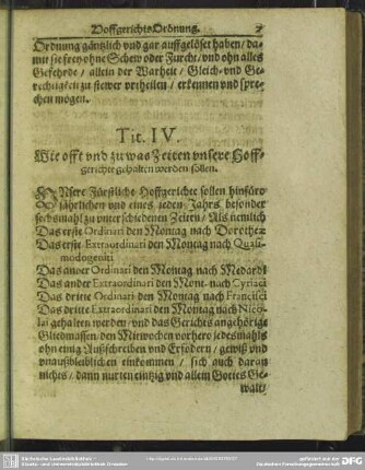 Tit. IV. Wie offt und zu was Zeiten unsere Hoffgerichte gehalten werden sollen