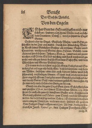 Der Sechste Artickel. Von den Engeln.