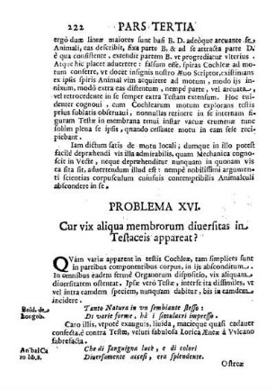 Problema XVI. Cur vix aliqua membrorum diversitas in Testaceis appareat?