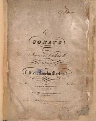 Sonate pour piano et violoncelle ou violon : opera 45