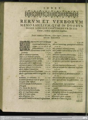 Rerum Et Verborum Memorabilium, Quae In Duobus Hisce Libellis Continentur Ditissimus, ordine alphabeti digestus